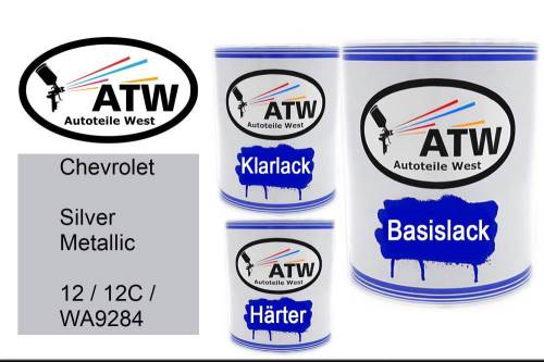 Chevrolet, Silver Metallic, 12 / 12C / WA9284: 1L Lackdose + 1L Klarlack + 500ml Härter - Set, von ATW Autoteile West.